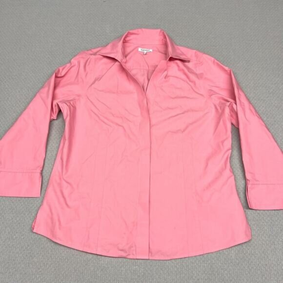 Foxcroft Top Womens 14 Pink Cotton Button Down Preppy Business Casual - Picture 1 of 9